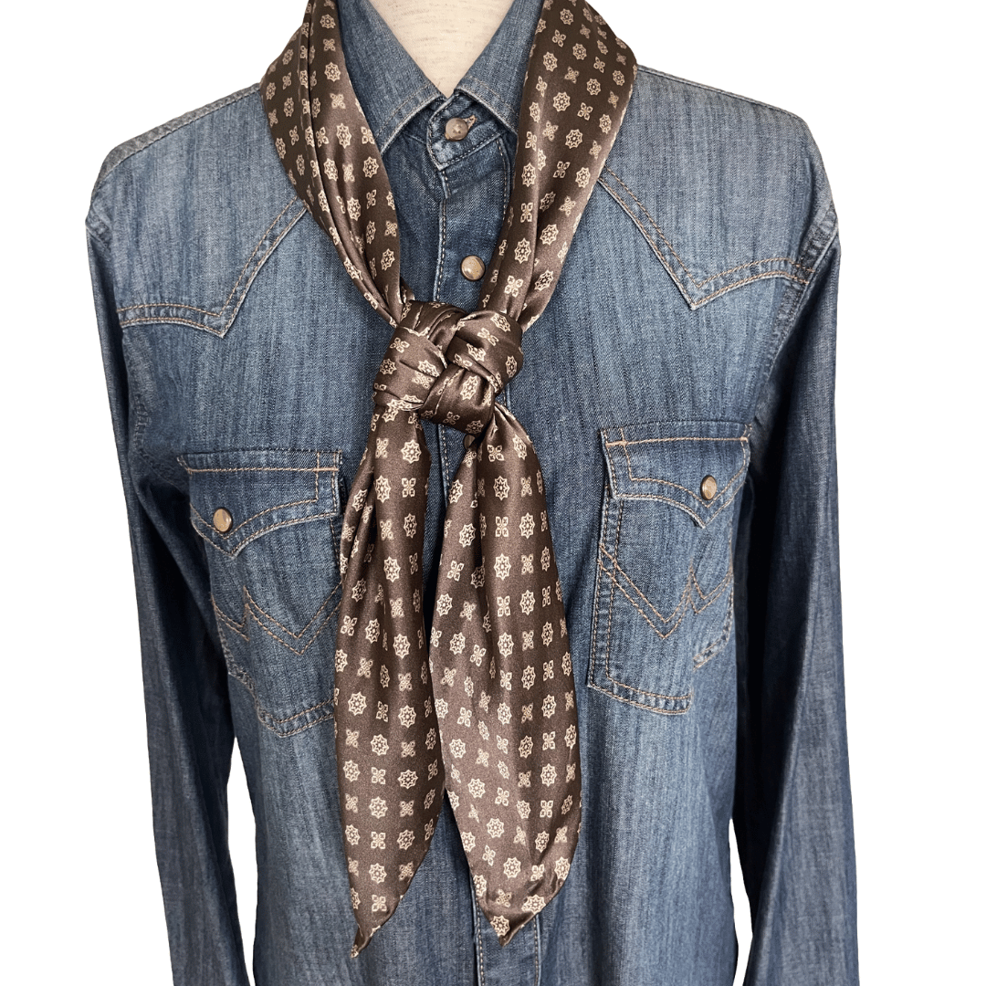 Brown and tan silk wild rag scarf