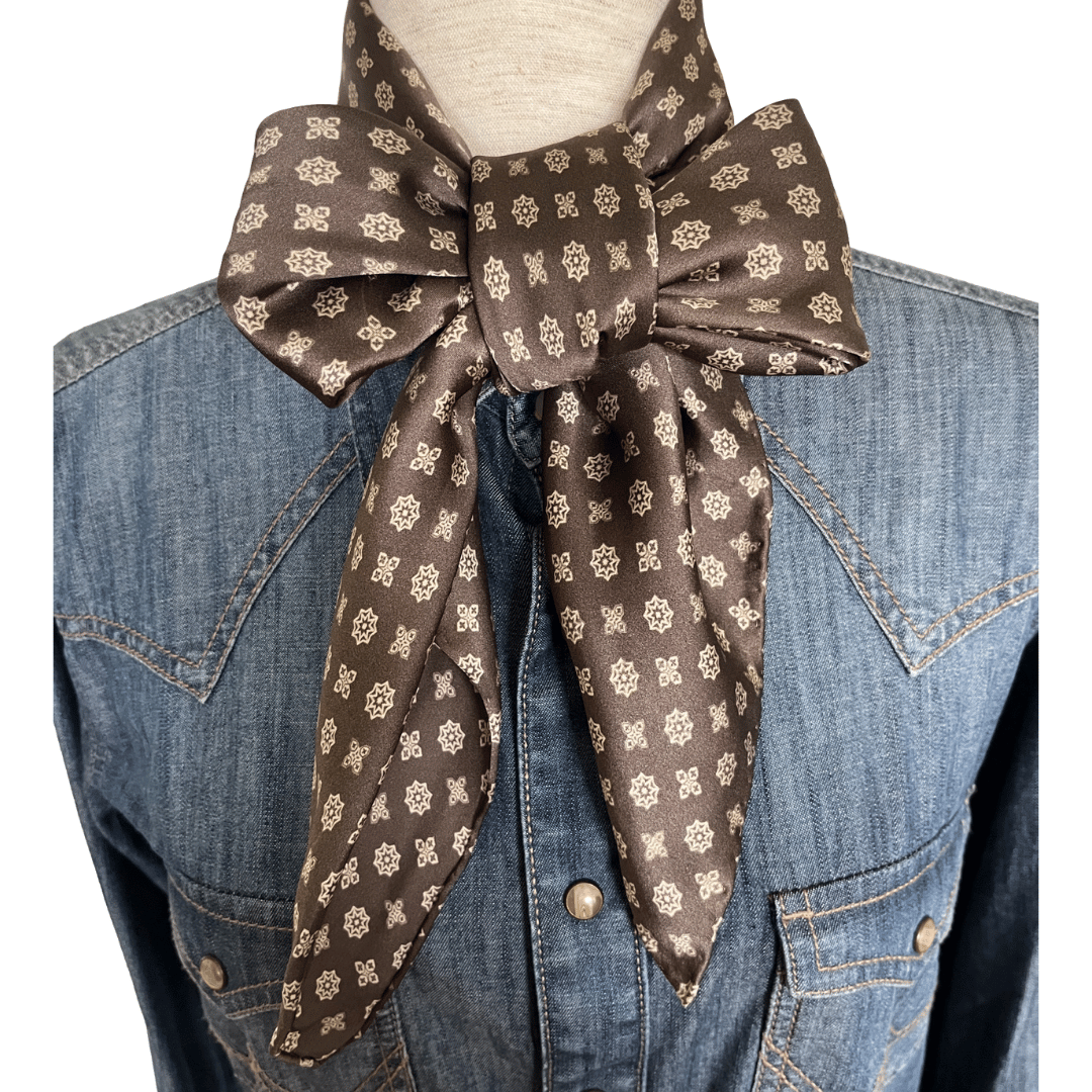 Brown and tan silk wild rag scarf