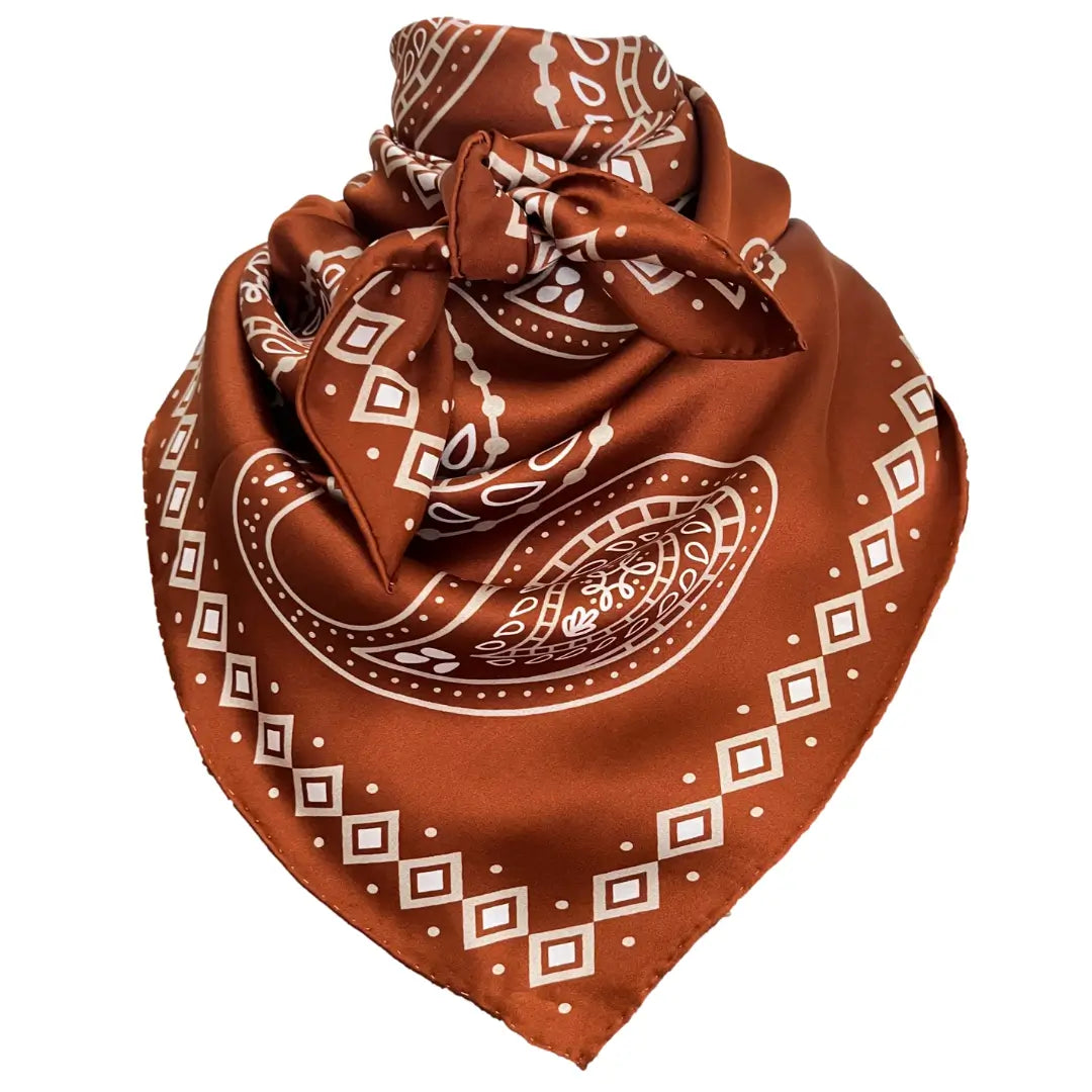Paisley bandana - Light Tan Paisleys on Sienna Silk Scarf for Men and Women