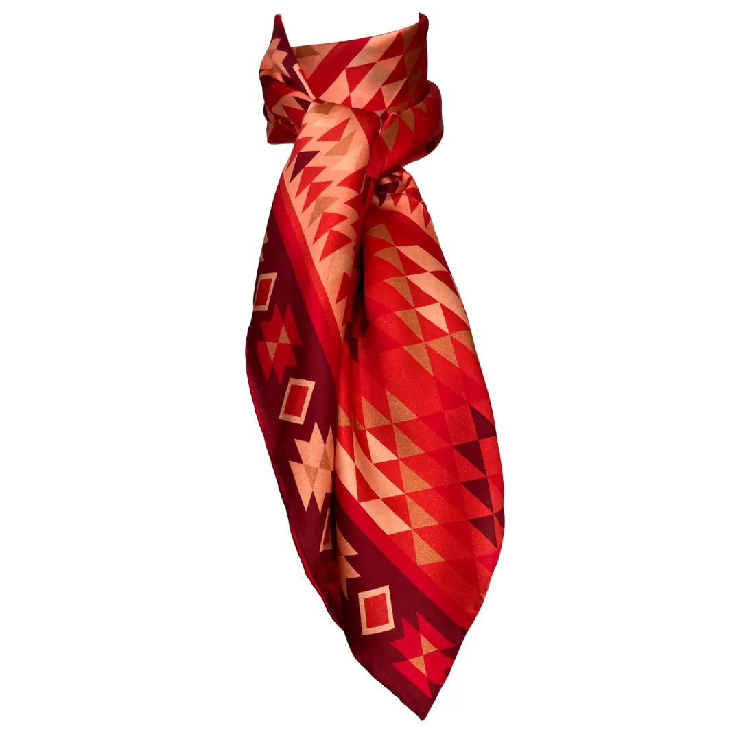 Silk scarves - Aztec wild rag silk scarf with red, maroon, copper and peach.