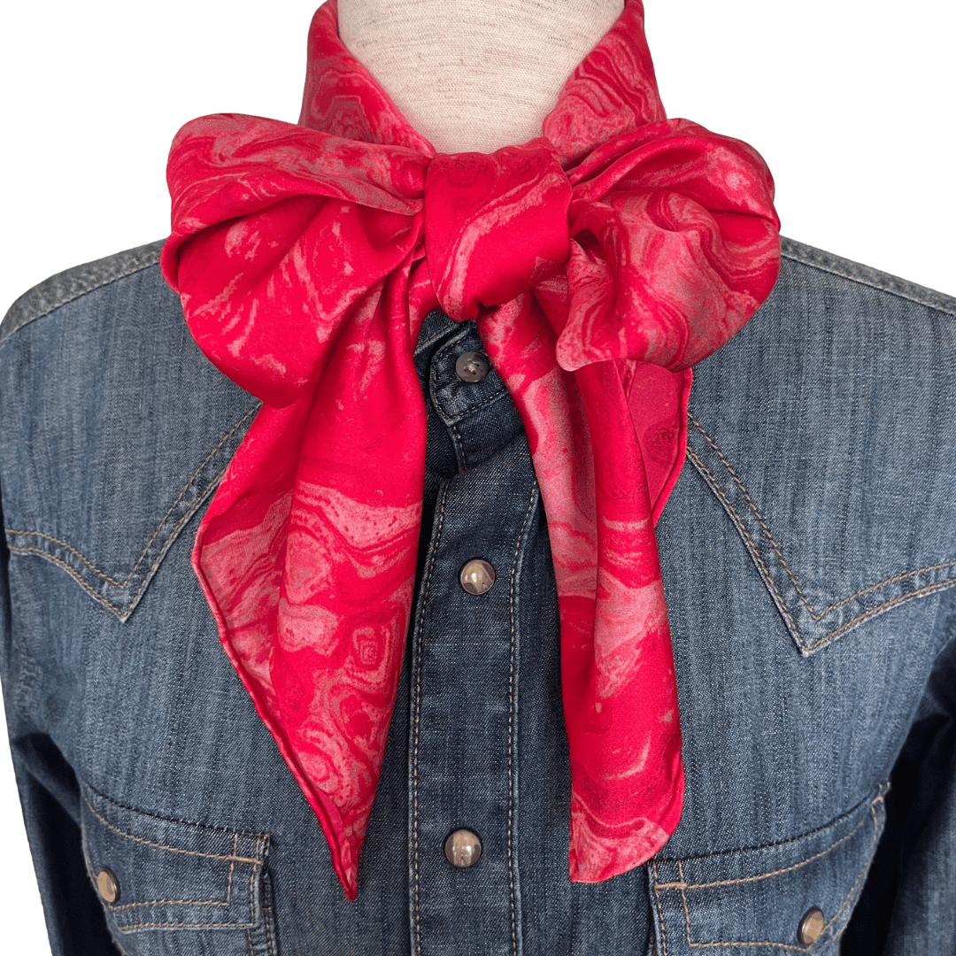 Silk Wild Rag Western Scarf swirl pink design tied in a bow