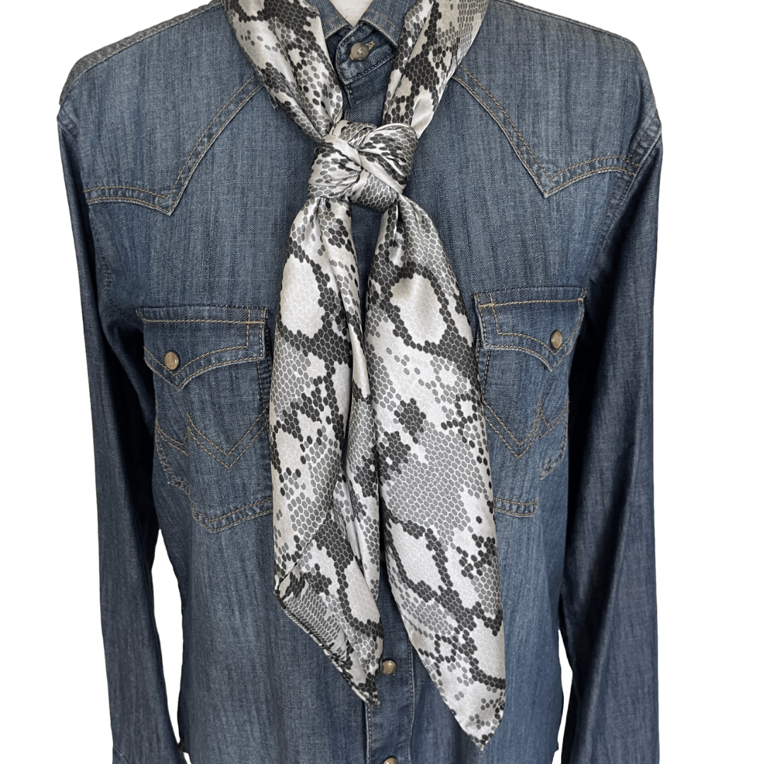 Gray snake print wild rag silk scarf