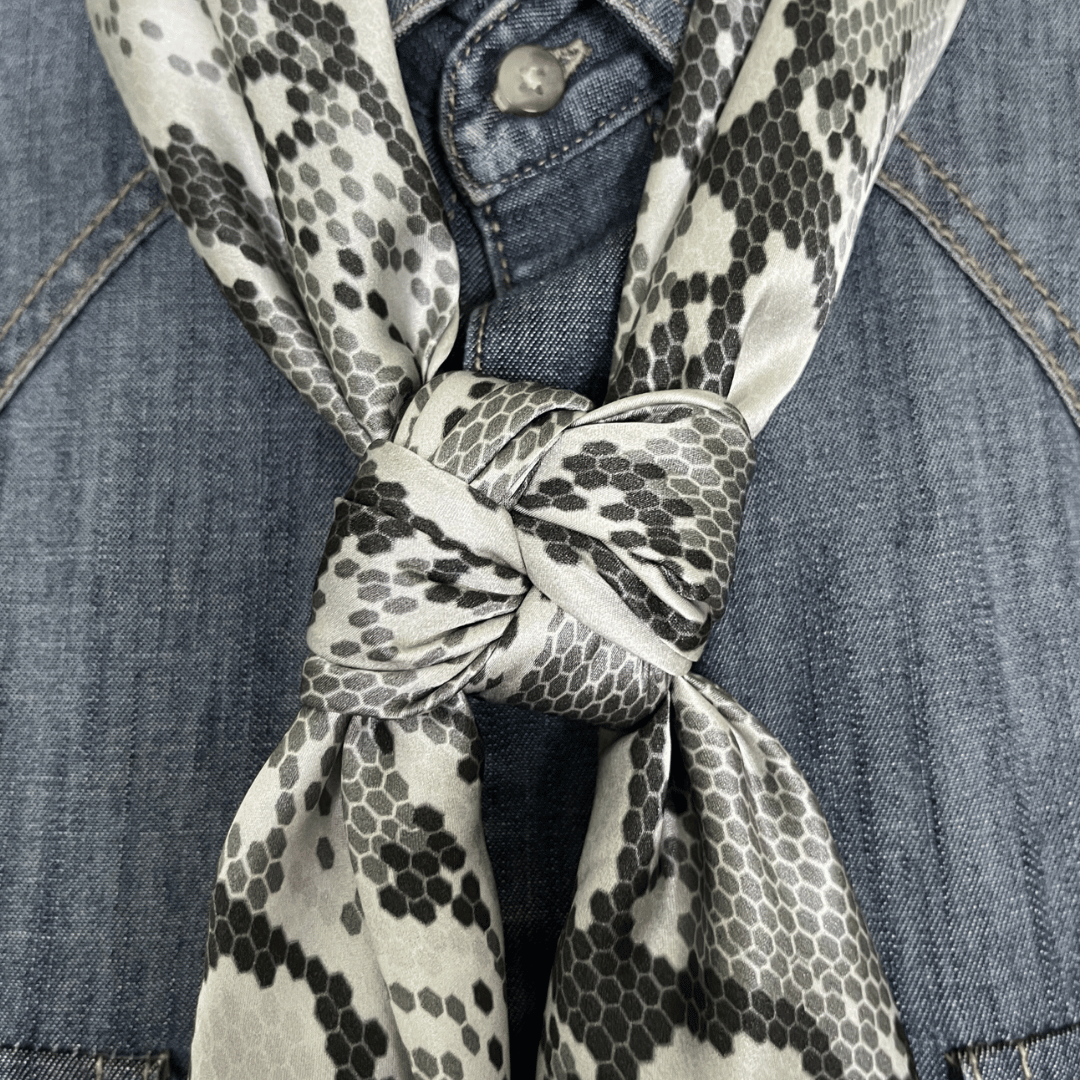 Gray snake print wild rag silk scarf
