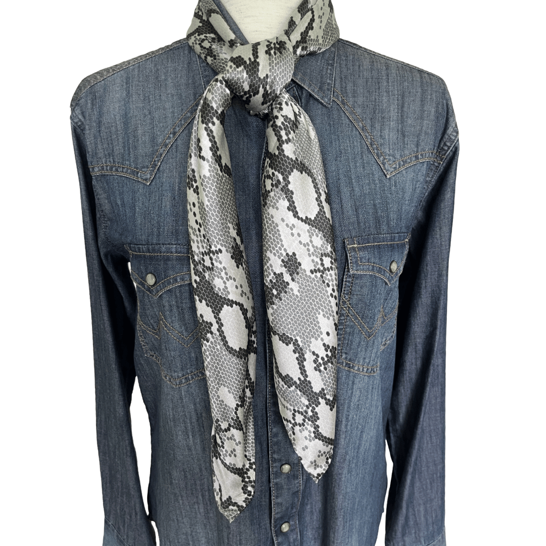 Gray snake print wild rag silk scarf