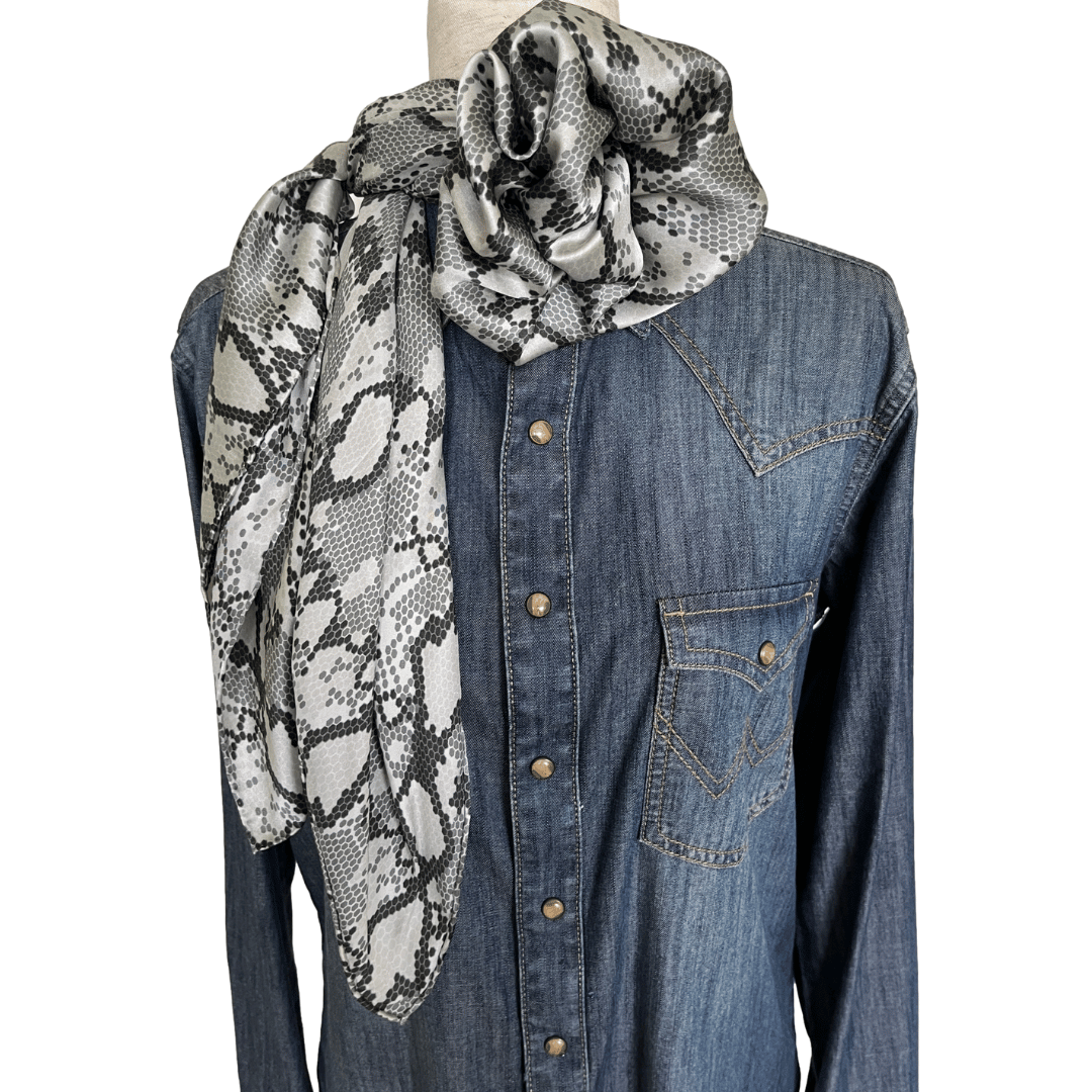 Gray snake print wild rag silk scarf