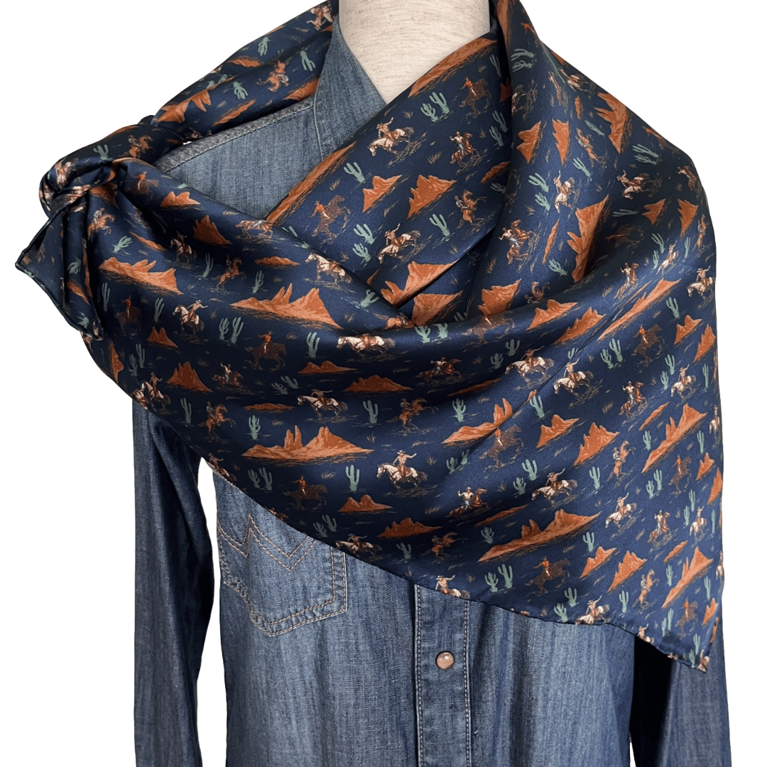 Navy blue silk cowboy scarf