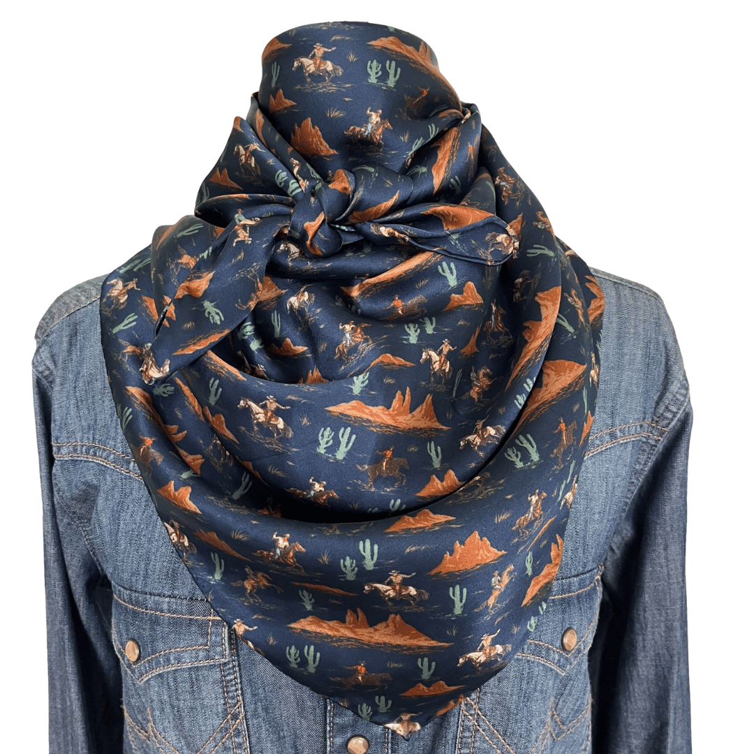 Navy blue silk cowboy scarf