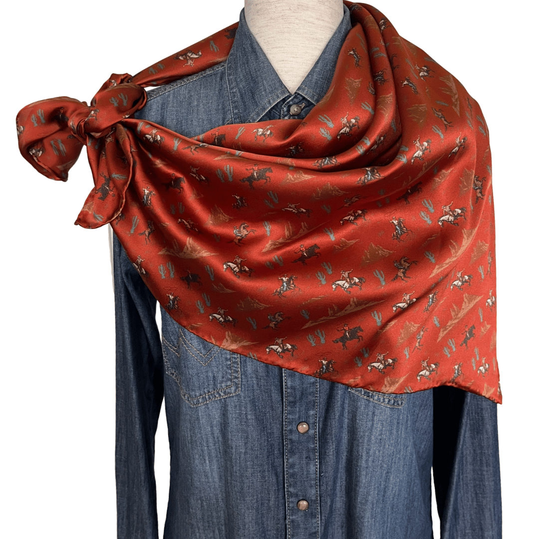 Western rust silk wild rag cowboy scarf