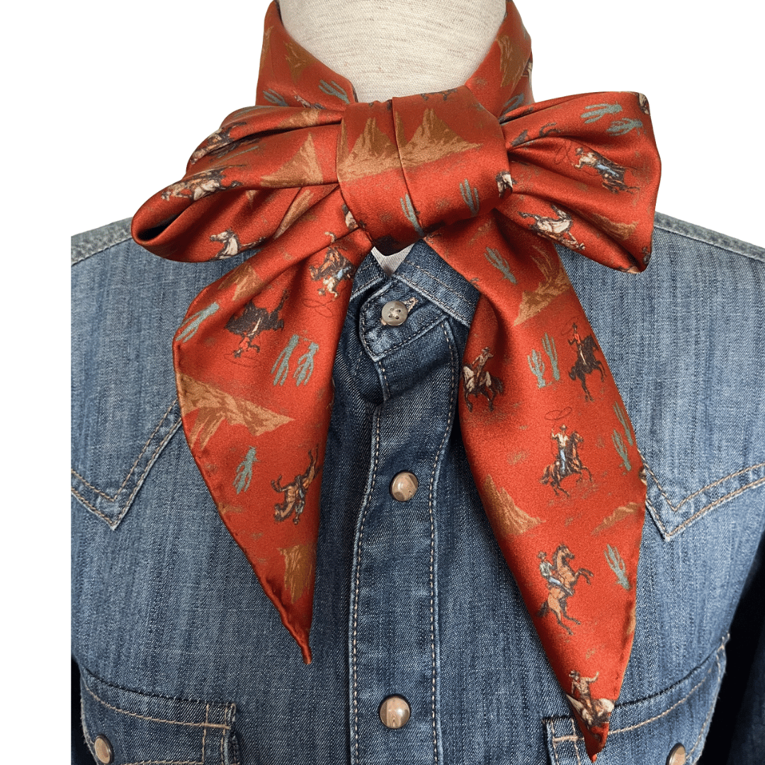 Western rust silk wild rag cowboy scarf