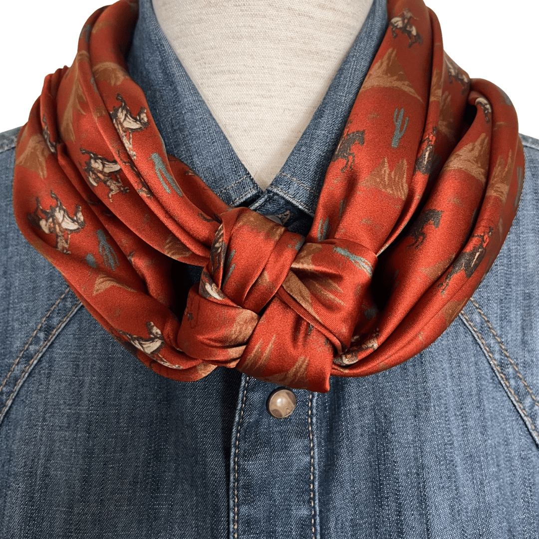 Western rust silk wild rag cowboy scarf