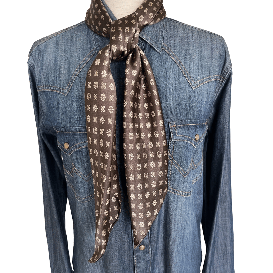 Brown and tan silk wild rag scarf