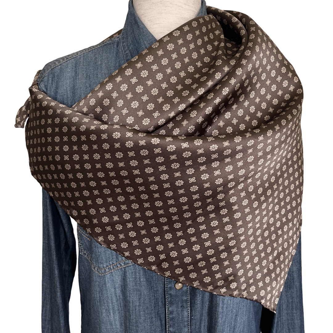 Brown and tan silk wild rag scarf