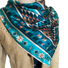 Load image into Gallery viewer, Cowtown Wild Rags (34&quot; or 42&quot;) Aztec Turquoise and Tan
