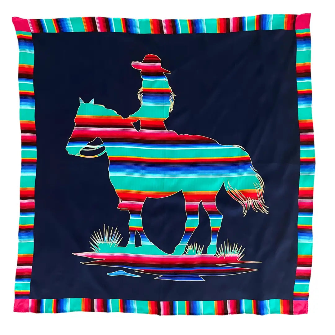 Cowgirl (Cowtown Vaquera) Serape Wild Rag Silk Scarf