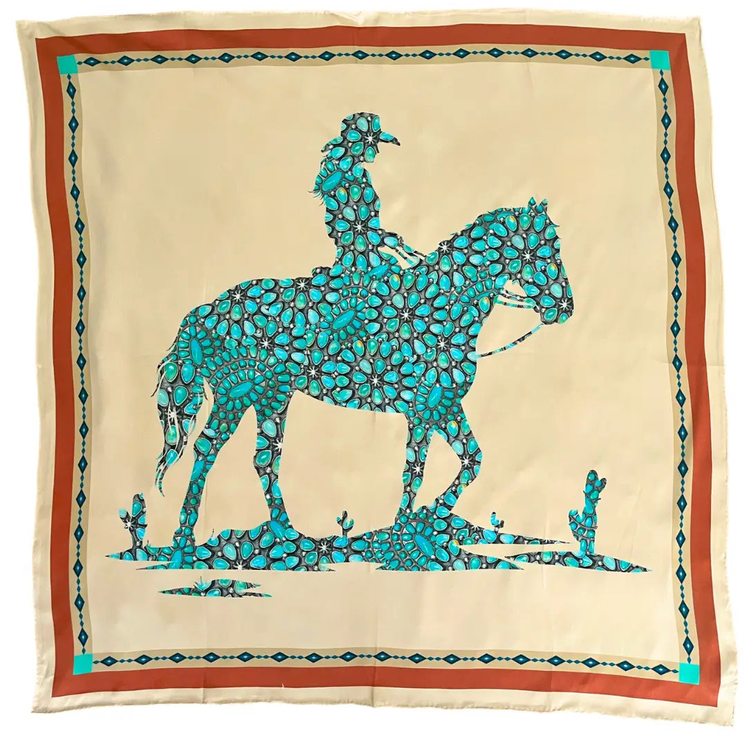 Cowgirl (Cowtown Cowgirl ) Turquoise Wild Rag Silk Scarf