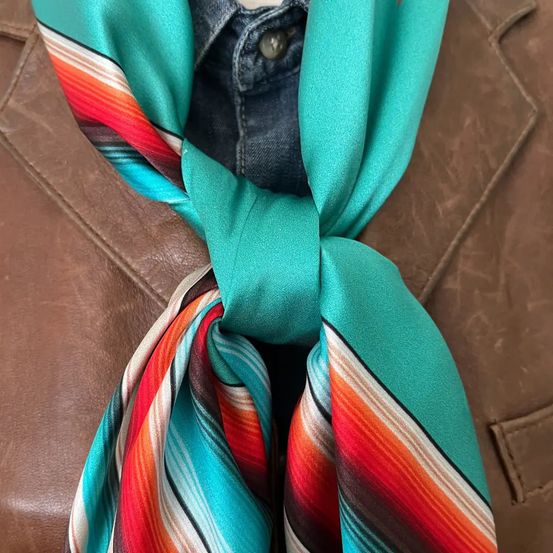 Western Silk Scarf - Cowtown Wild Rags turquoise serape silk scarf.