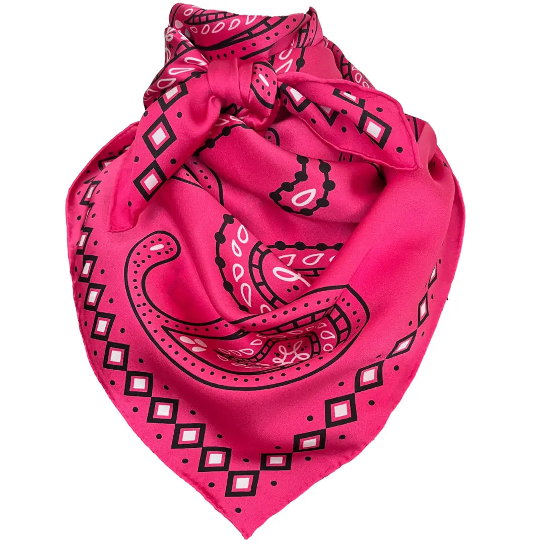 Pink Bandana - Cowtown Wild Rags Hot Pink Paisley Silk Scarf for Men and Women - Cowboy Western Bandana Scarves