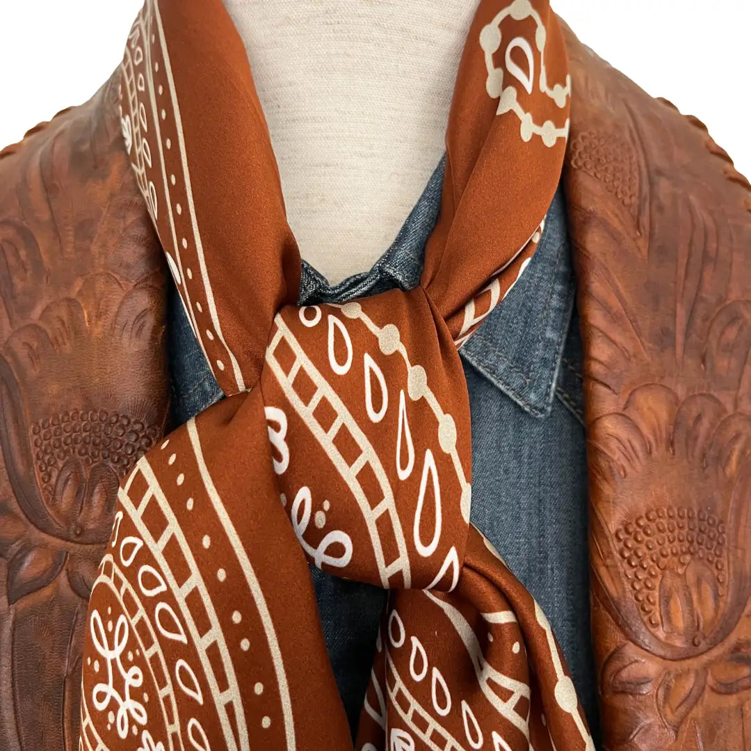 Paisley bandana - Light Tan Paisleys on Sienna Silk Scarf for Men and Women 