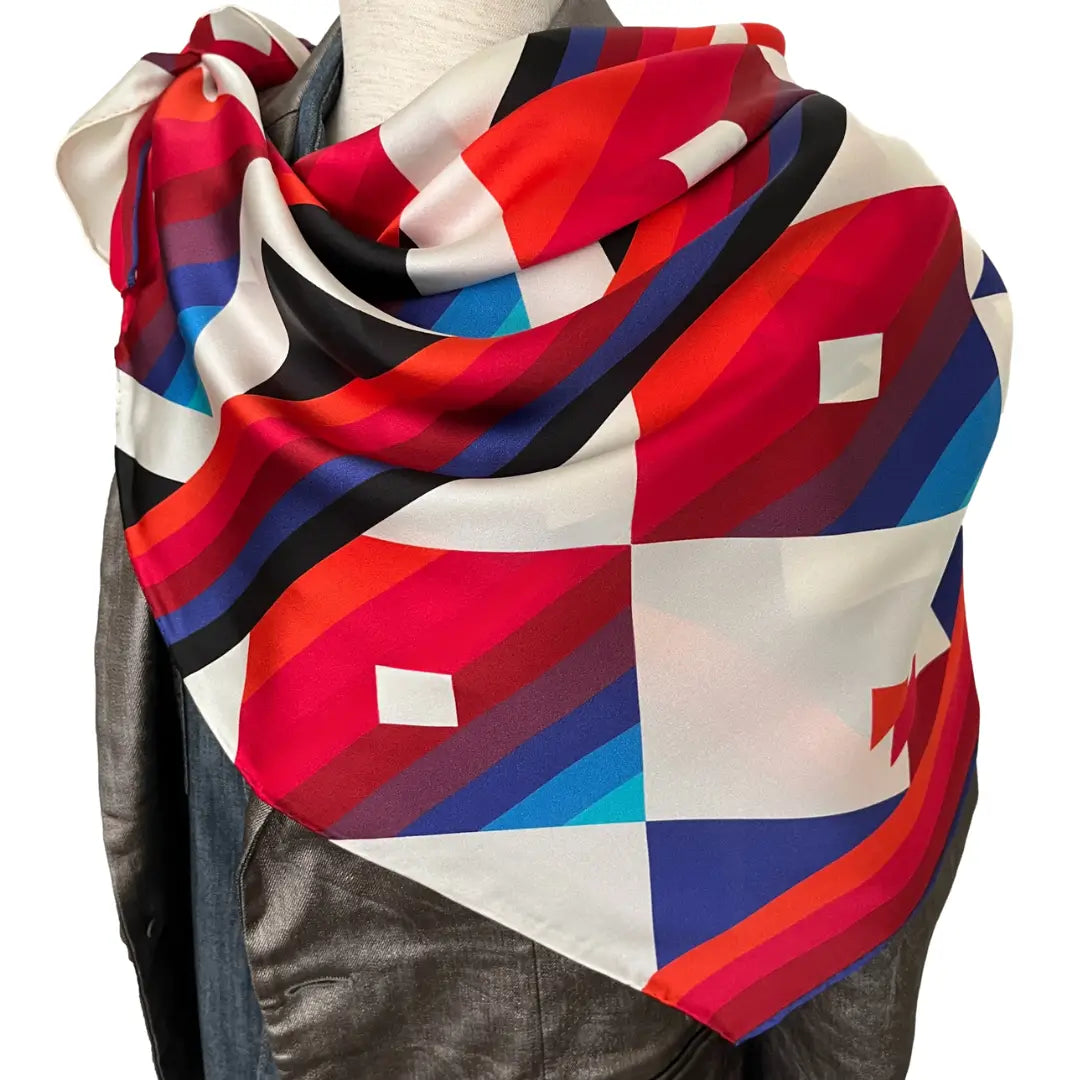 Cowtown Wild Rags - Aztec Red, Blue, and Orange Silk Scarf for Men and Women 