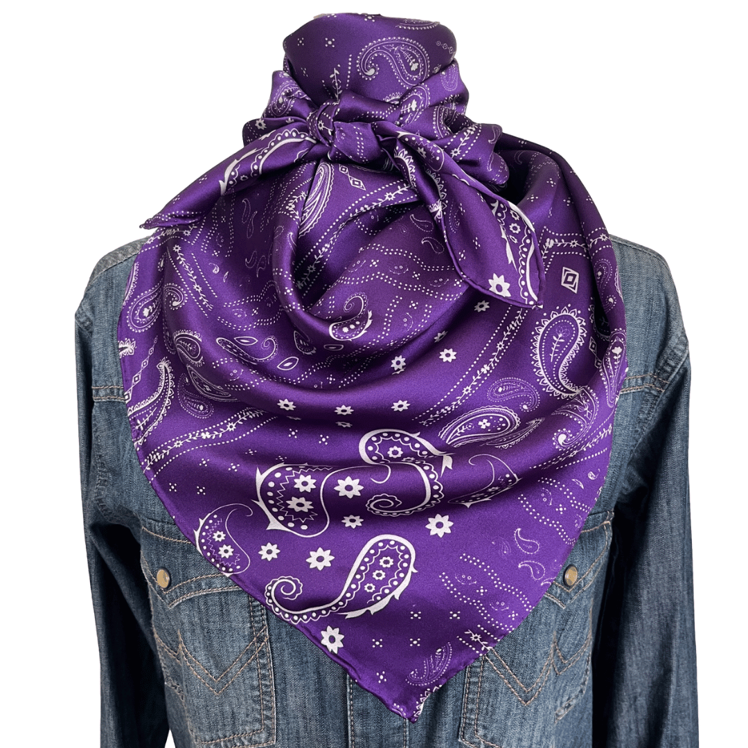 Purple Paisley Silk Wild Rag Western Scarf 