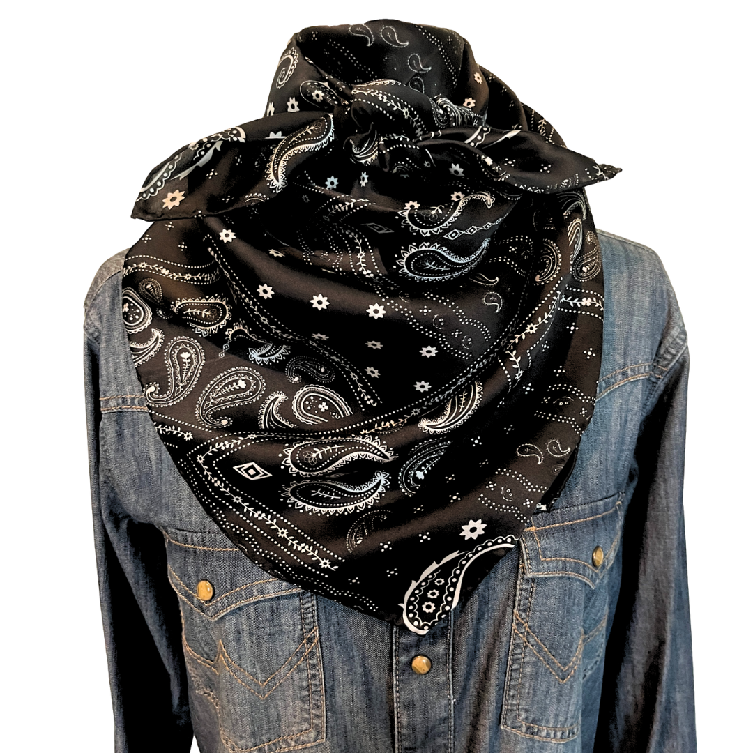 paisley silk wild rag western scarf - black
