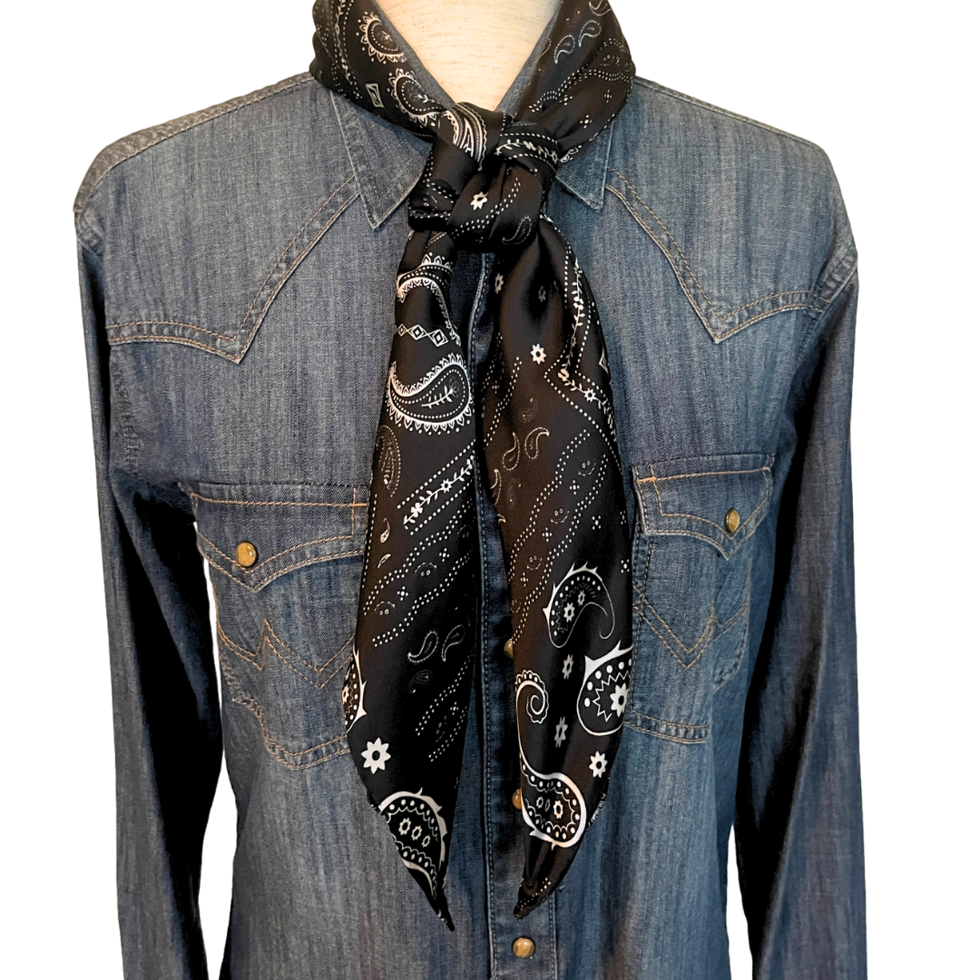 paisley silk wild rag western scarf - black