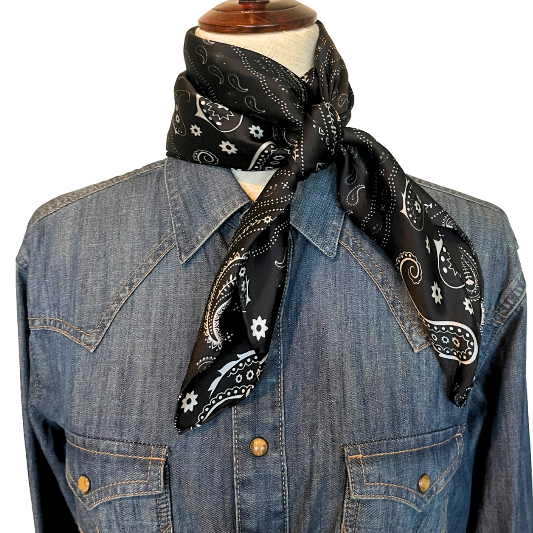 paisley silk wild rag western scarf - black