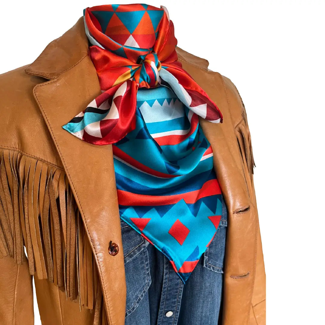 aztec wild rag blue orange silk scarf