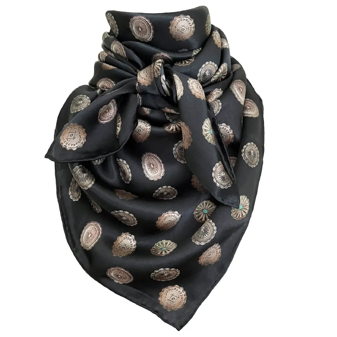 black wild rag silk scarf concho scarves