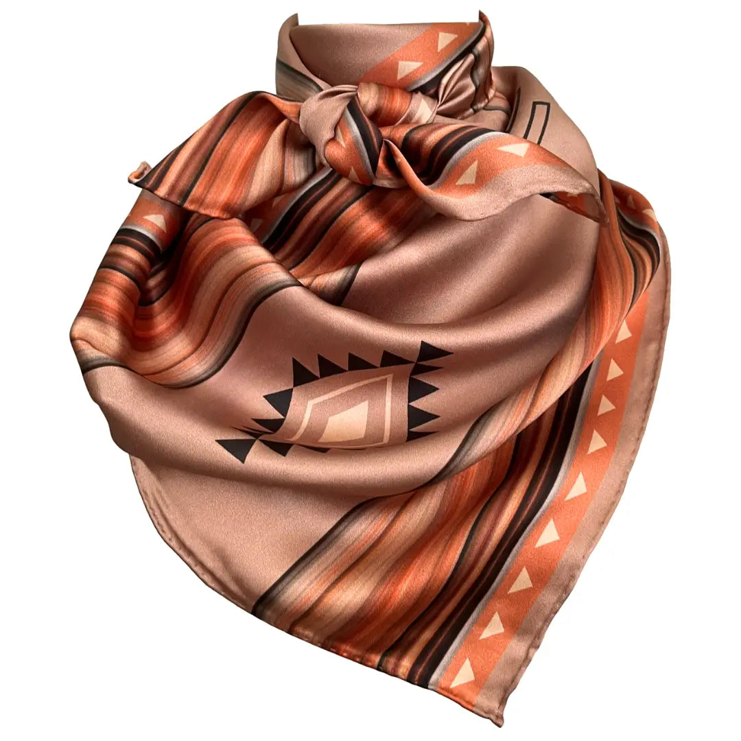 Southwestern soft brown and copper silk scarf wild rag. 