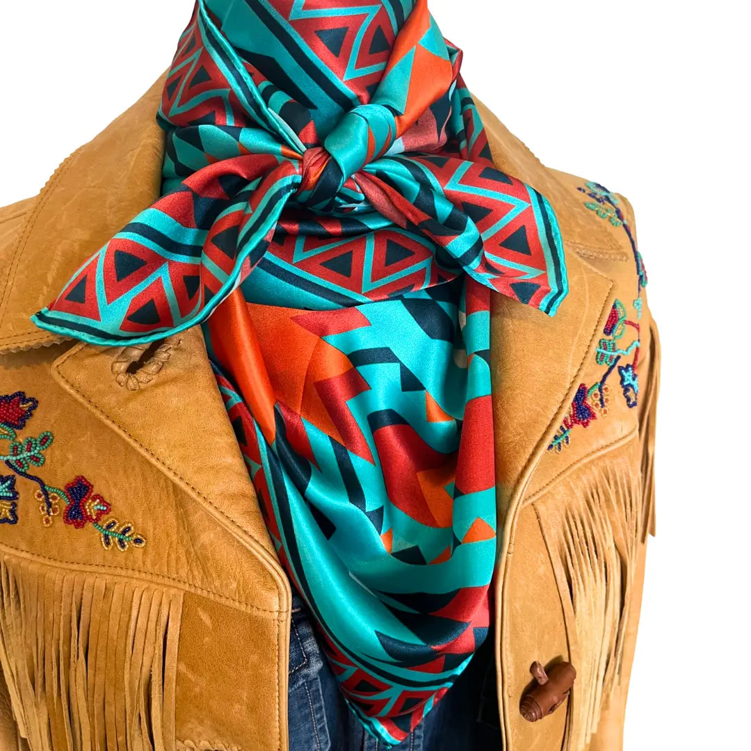 cowtown wild rags turquoise orange silk scarf