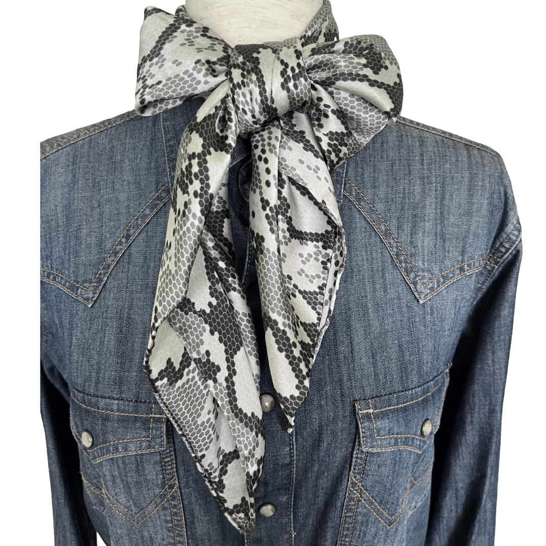 Gray snake print wild rag silk scarf