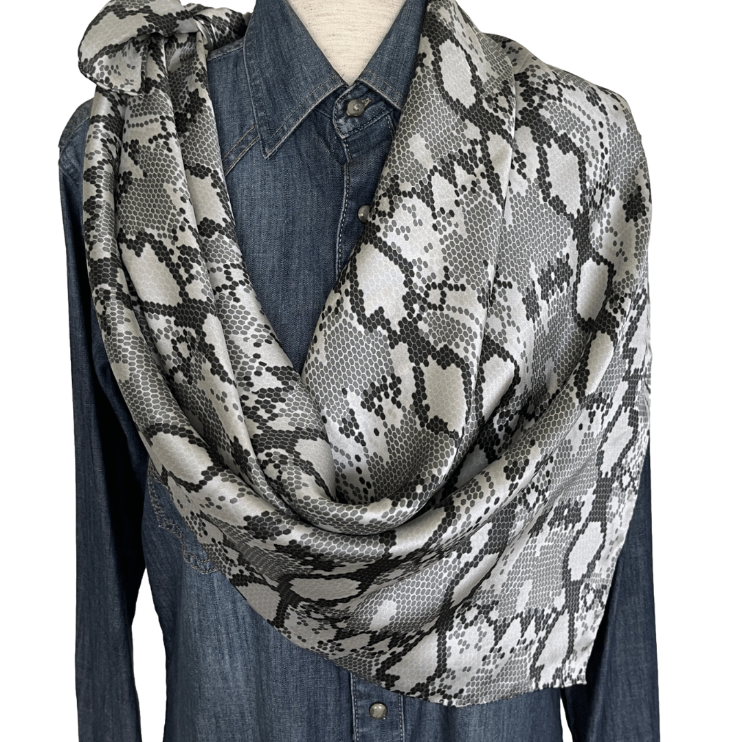 Gray snake print wild rag silk scarf