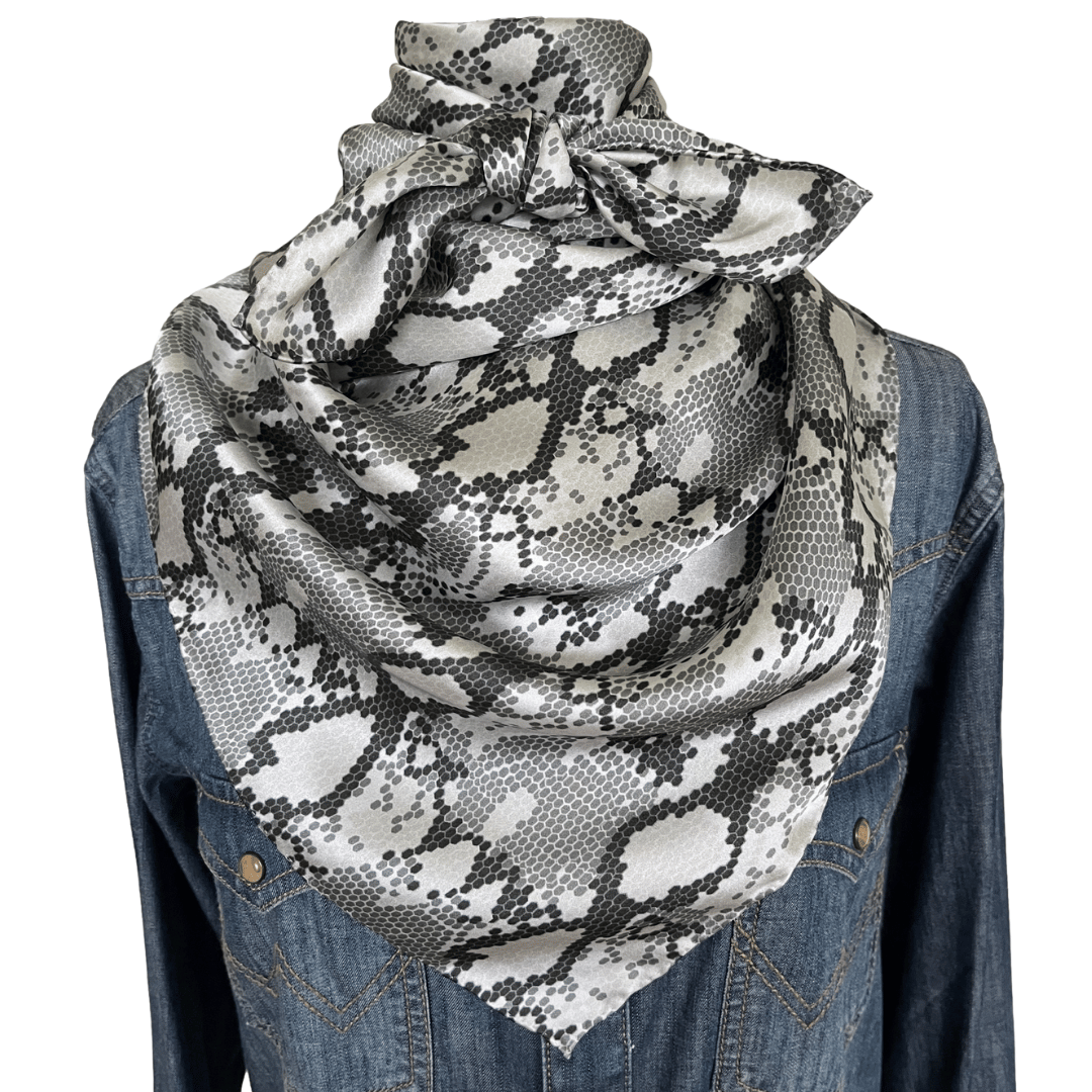 Gray snake print wild rag silk scarf