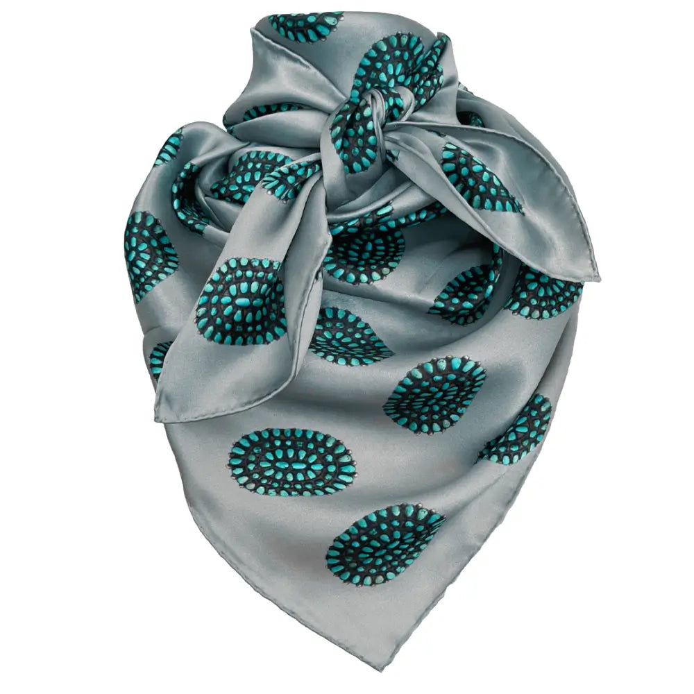 gray turquoise wild rag silk scarf