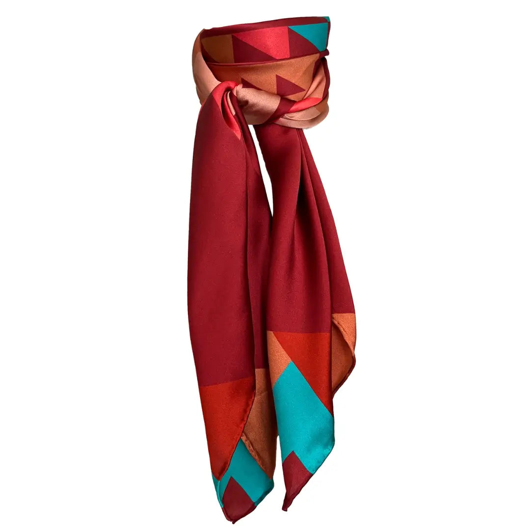 Cowtown Wild Rags maroon wild rag silk scarf with copper and turquoise.