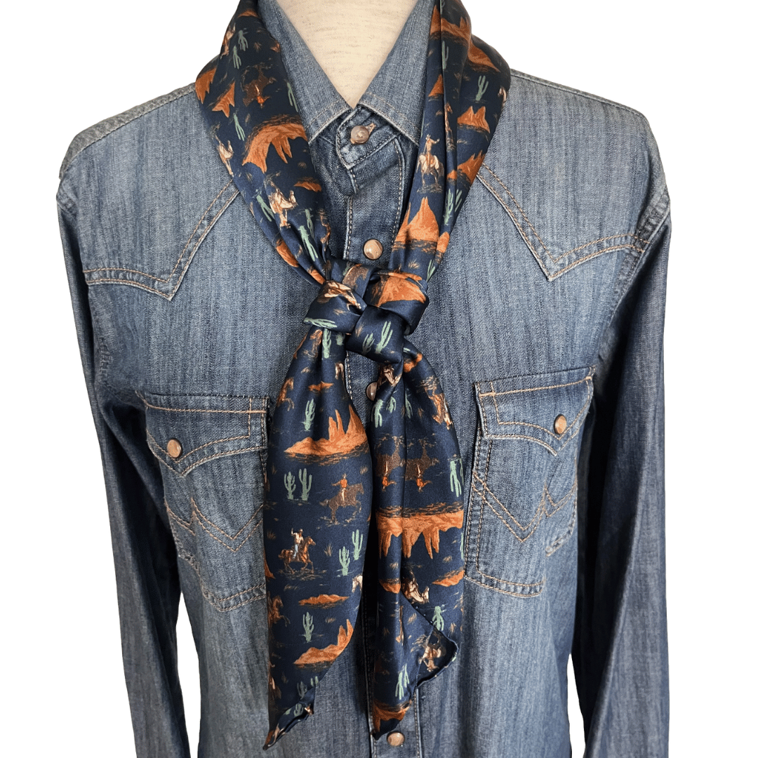 Navy blue silk cowboy scarf