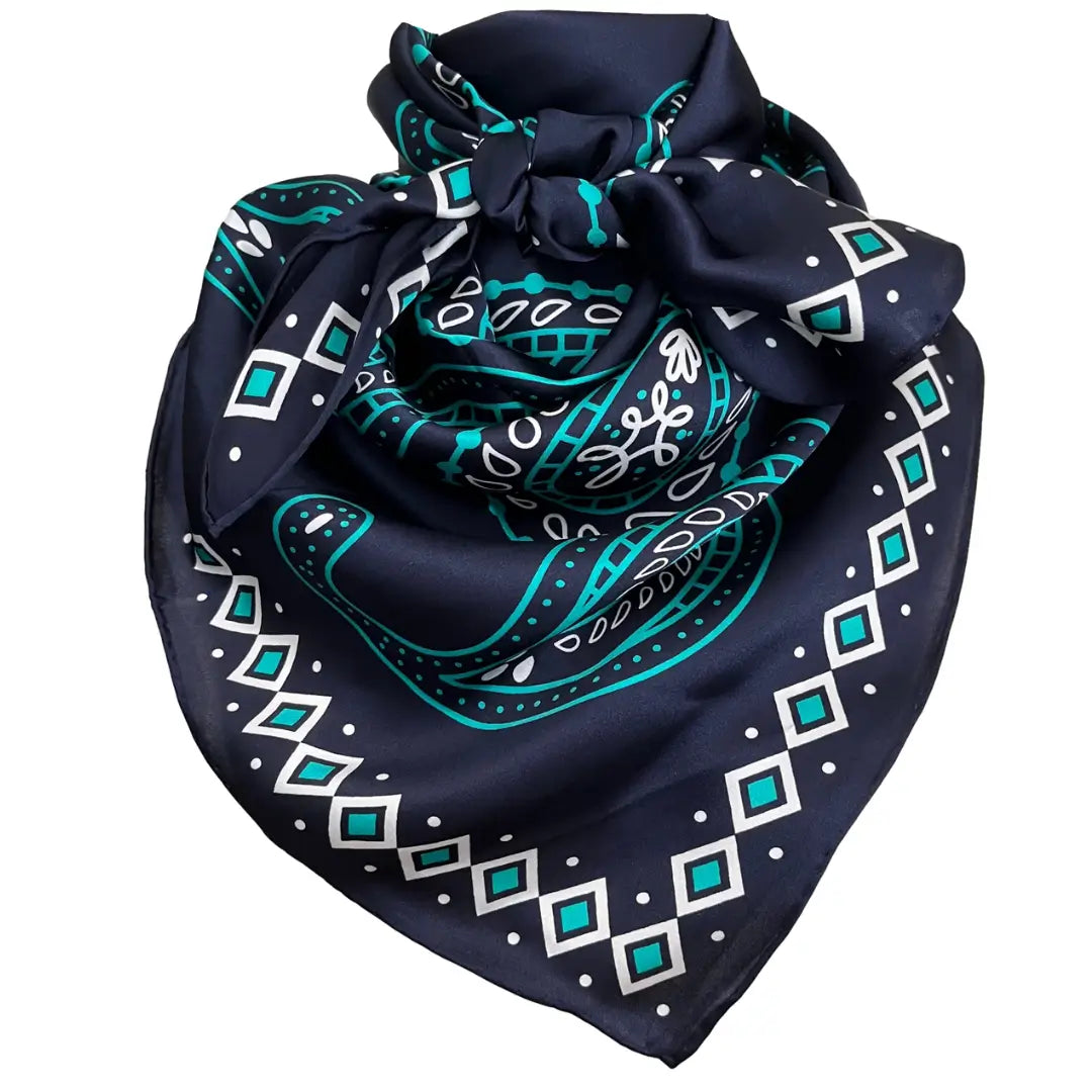 Cowtown Wild Rags Navy Blue Paisley Silk Scarf for Men and Women - Cowboy Western Bandana Scarves