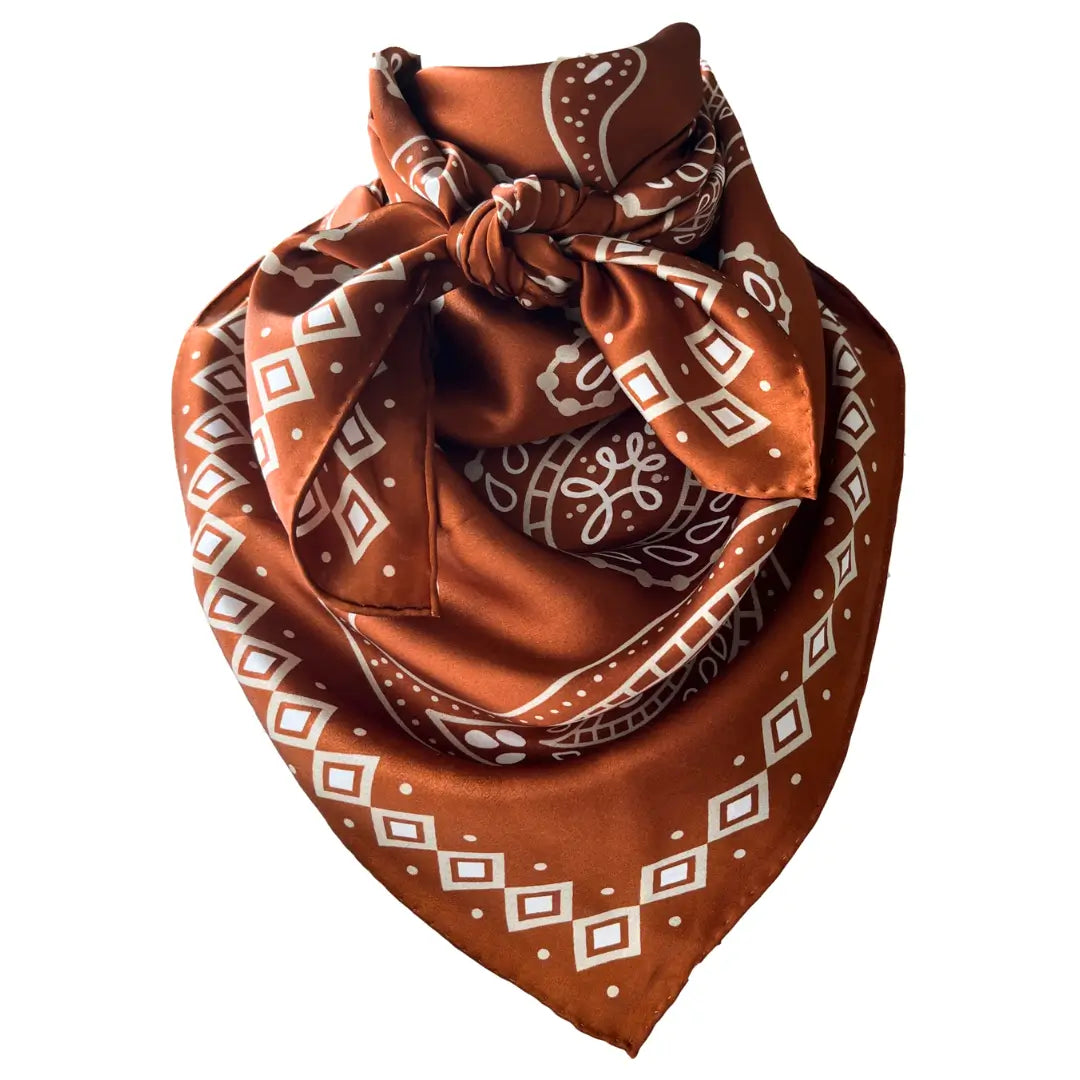 Cowtown Wild Rags Light Tan Paisleys on Sienna Silk Scarf for Men and Women - Cowboy Western Bandana Scarves