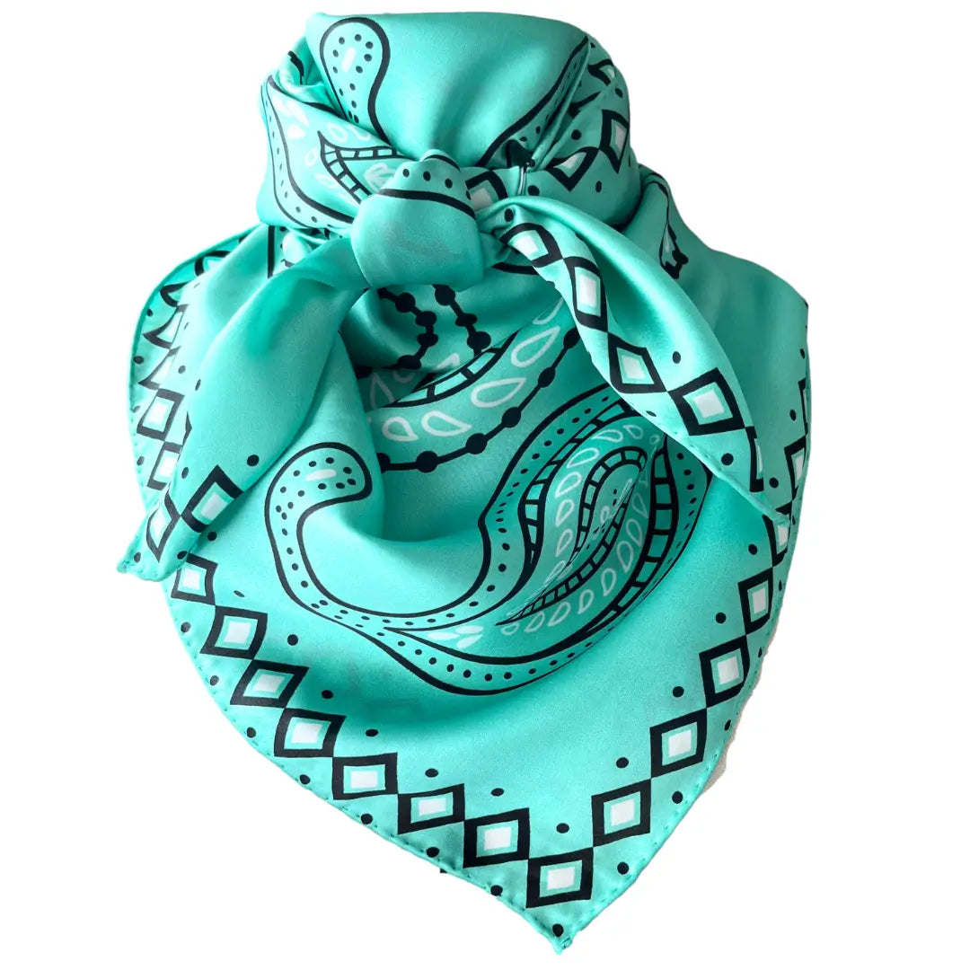 Cowtown Wild Rags Paisley on Light Turquoise Silk Scarf for Men and Women - Cowboy Western Bandana Scarves