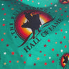 Video of Bull Riding Hall of Fame 100% cotton turquoise bandana with logo and stars.