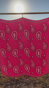 Cowtown Wild Rags Hot Pink Paisley Silk Scarf for Men and Women - Cowboy Western Bandana Scarves - Video showing the hot pink paisley silk scarf