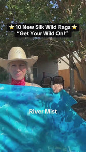 blue silk wild rags - River Mist shown out in the sunshine - double sided print