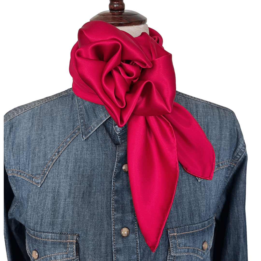 Rodeo Red Silk Wild Rag tied in a rose
