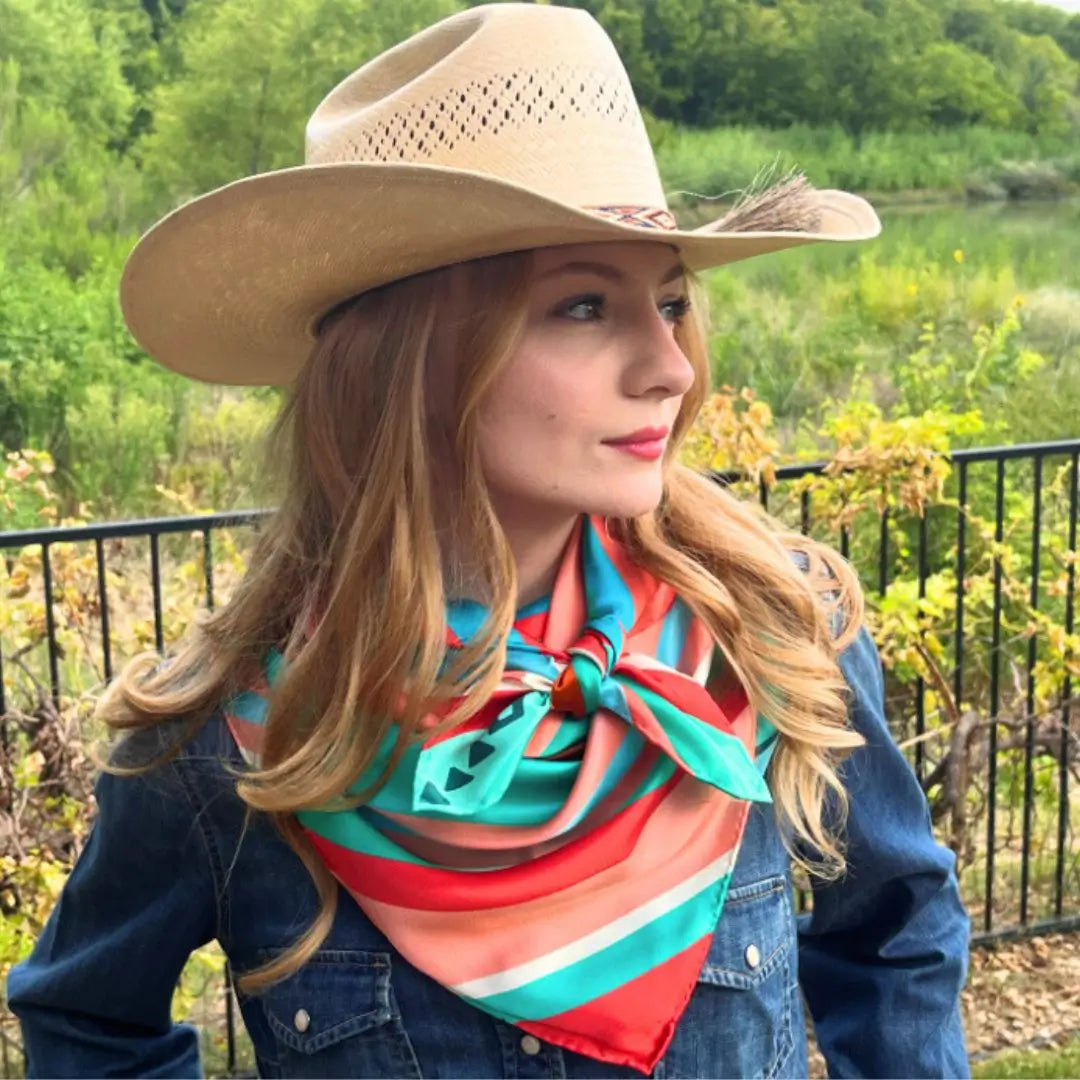 serape wild rags silk scarves turquoise copper and teal