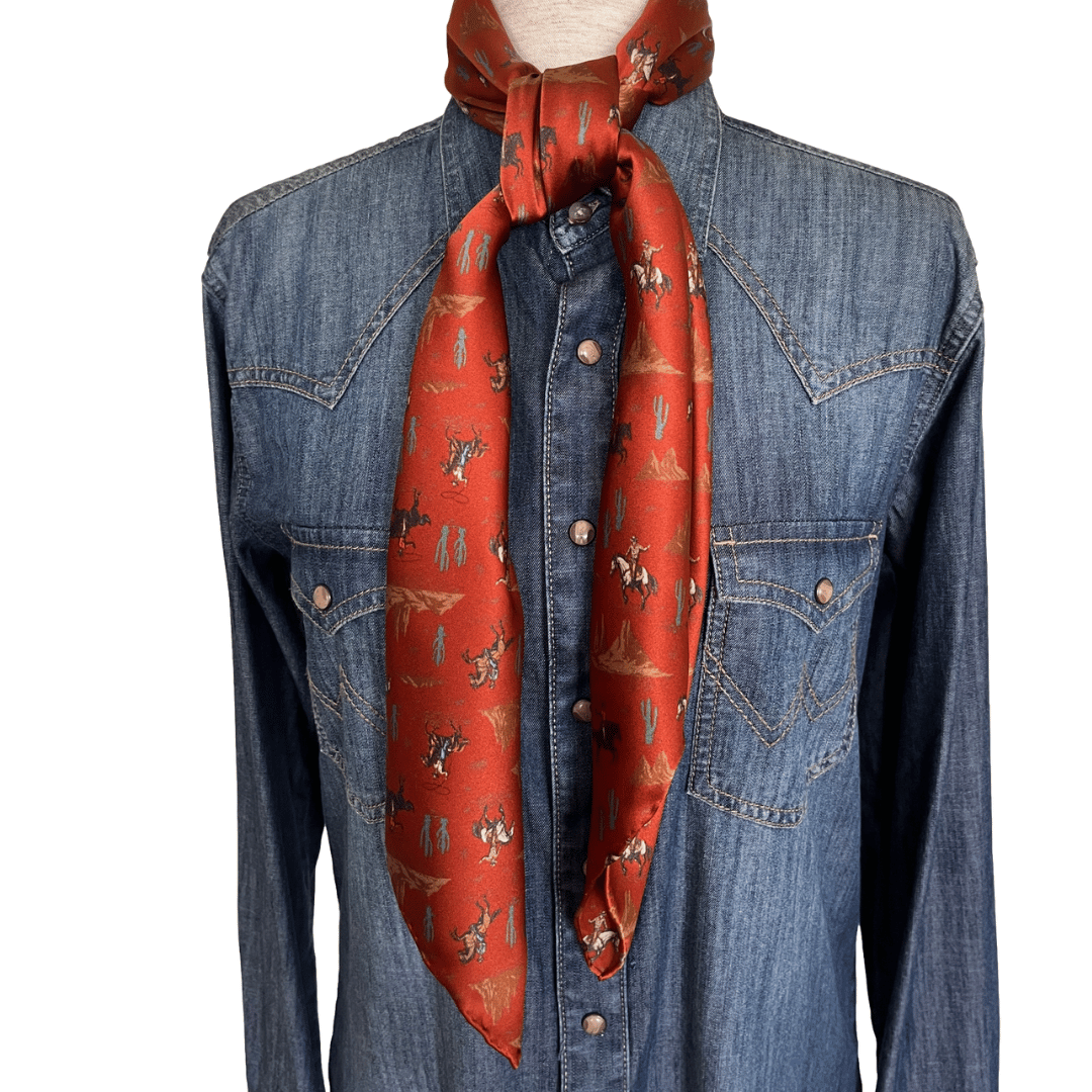 Western rust silk wild rag cowboy scarf