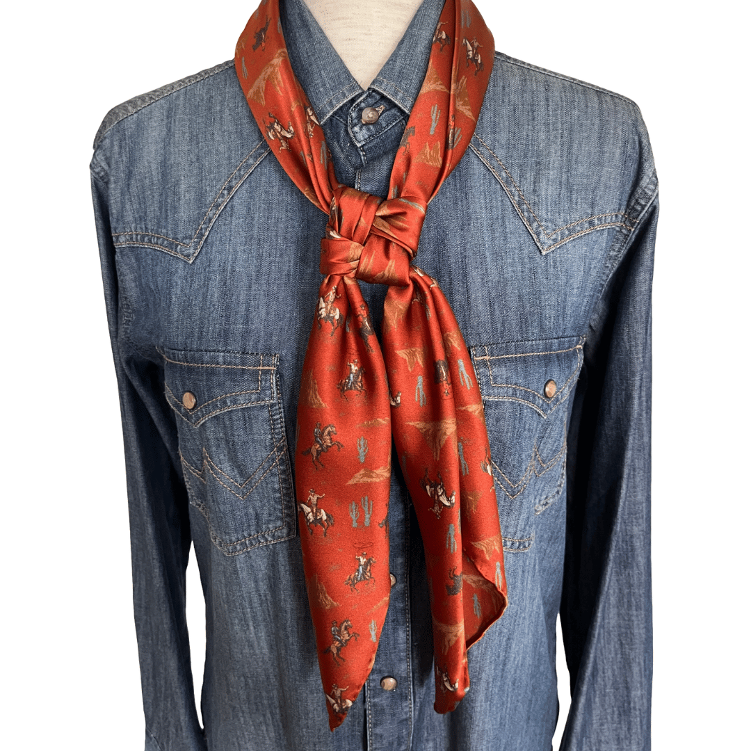 Western rust silk wild rag cowboy scarf
