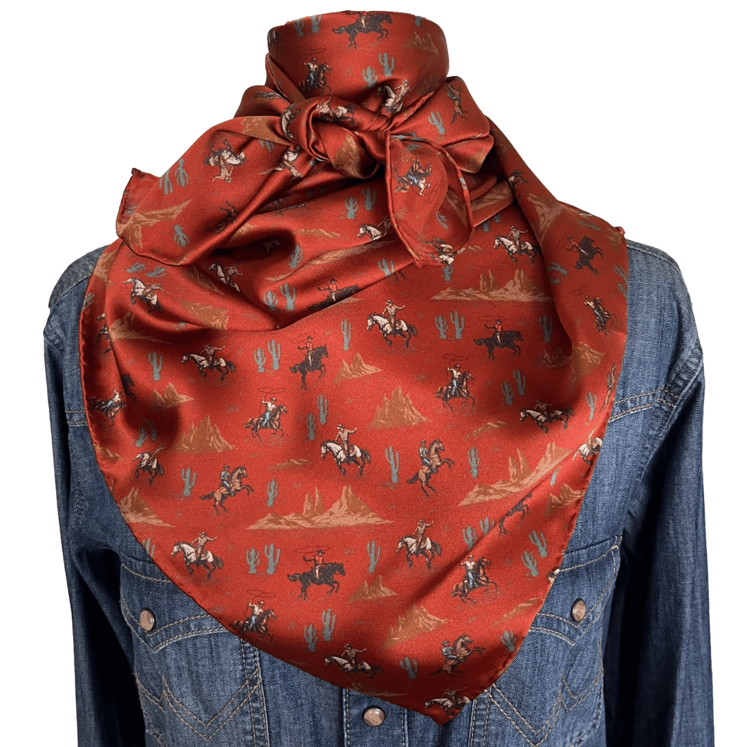 Western rust silk wild rag cowboy scarf