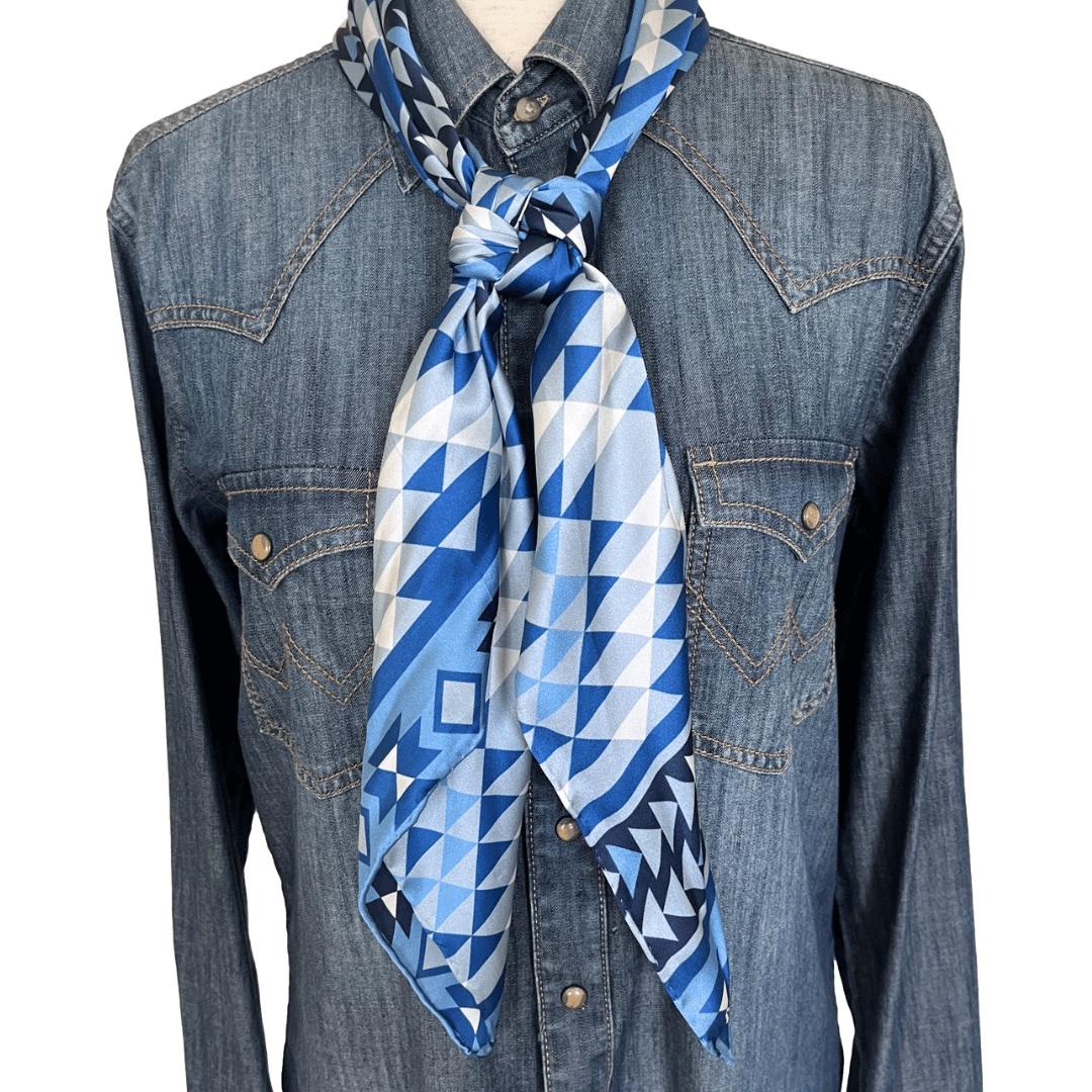 Blue Silk Wild Rag Scarf with Buckaroo Knot