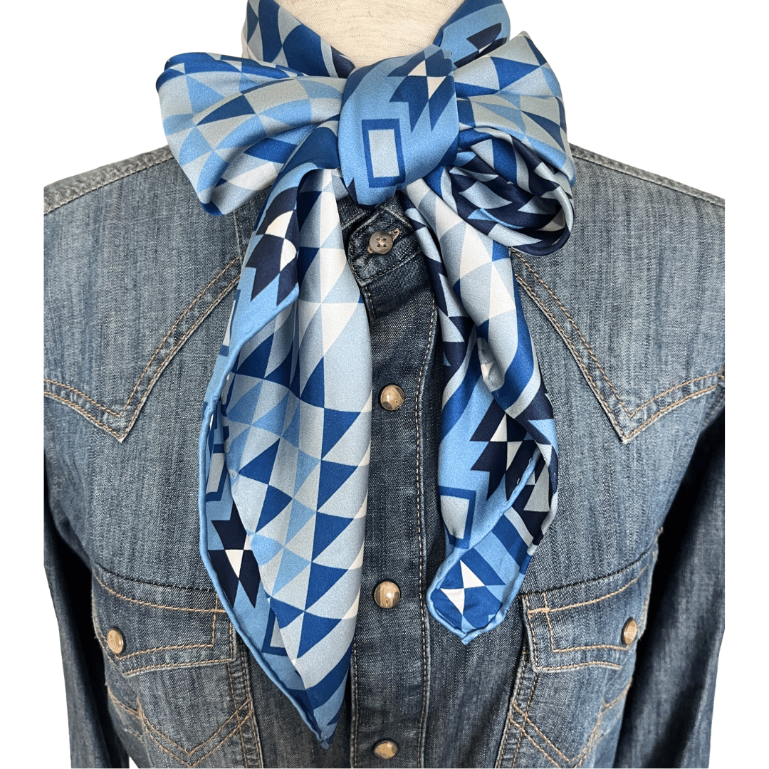  Blue Silk Wild Rag Scarf in a bow